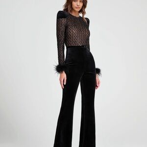 Elegant Black Jumpsuit with Feather Cuffs